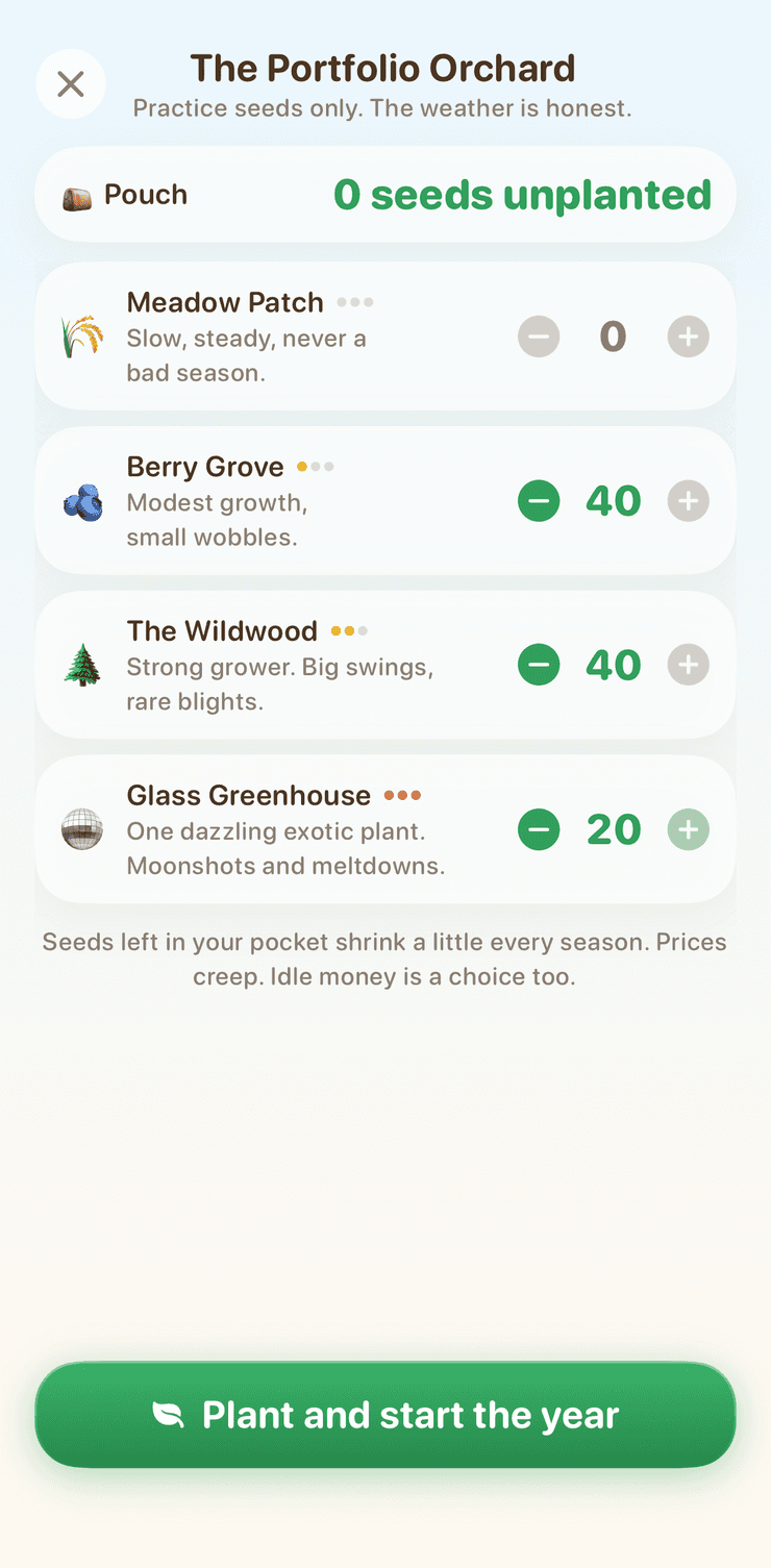 The Portfolio Orchard: allocating practice seeds
